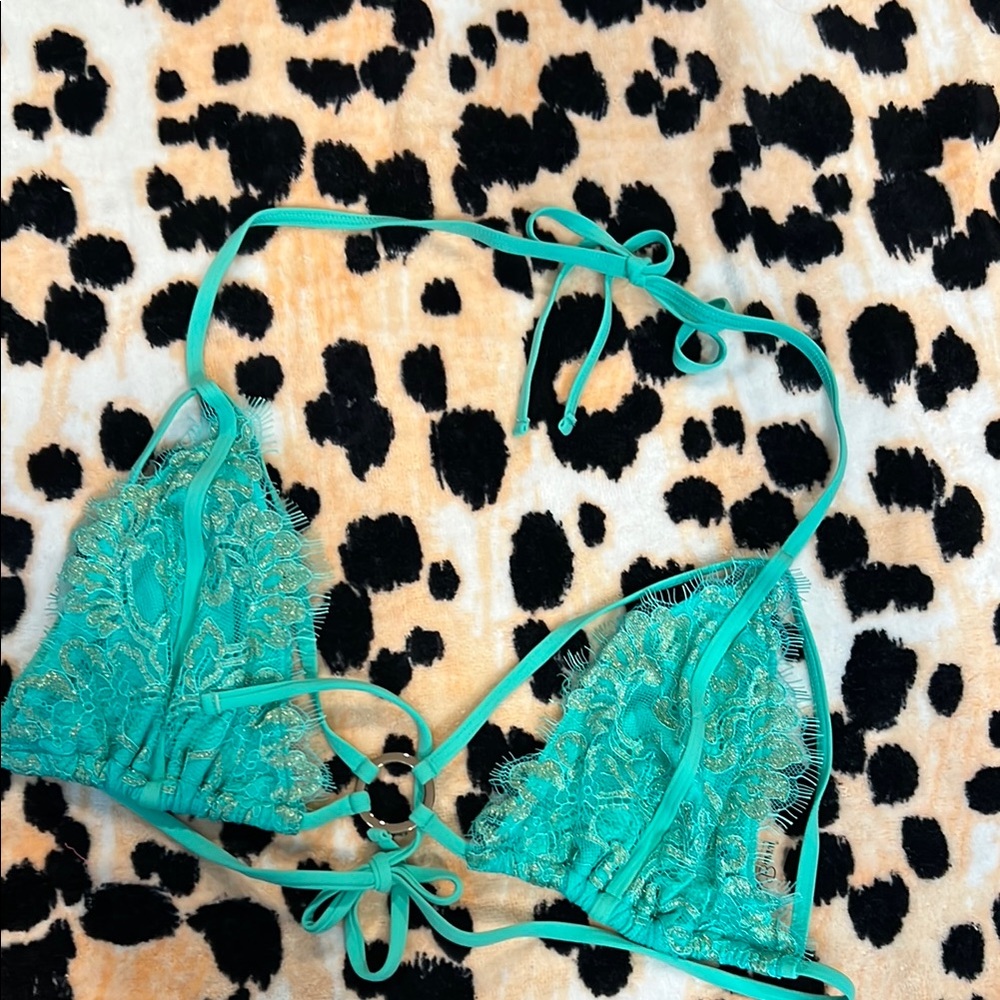 XXL Mint Green new gun powder and lace Teal Lace Triangle Bikini Top